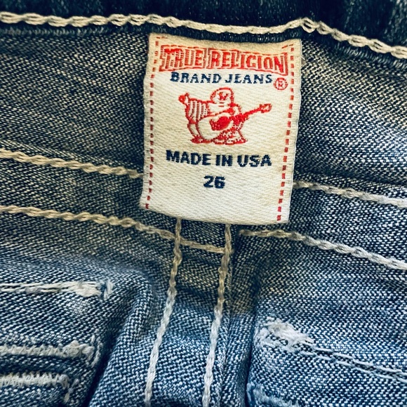 True Religion Sz:26 Becky Pink Crystals Straight Leg Blue Jeans - Picture 3 of 6